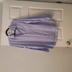 Signed Olsen linen light blue button up tunic top.